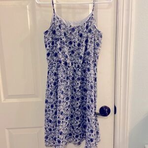 Loft floral dress knee length in navy blue and off white